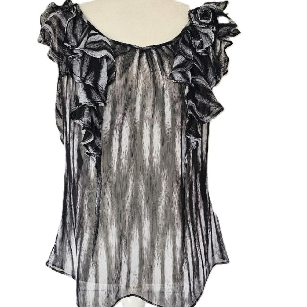 Worthington Black & White Sheer Sleeveless Top Size Large